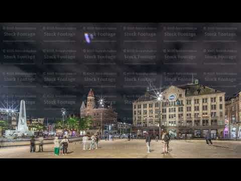The Dam square in Amsterdam night timelapse hyperlapse, The Netherlands.