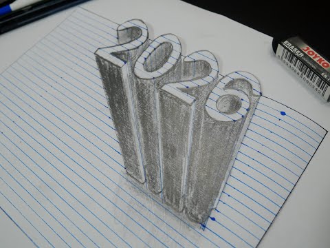 How to Draw 2026 Numbers 3D Trick Art on Line Paper