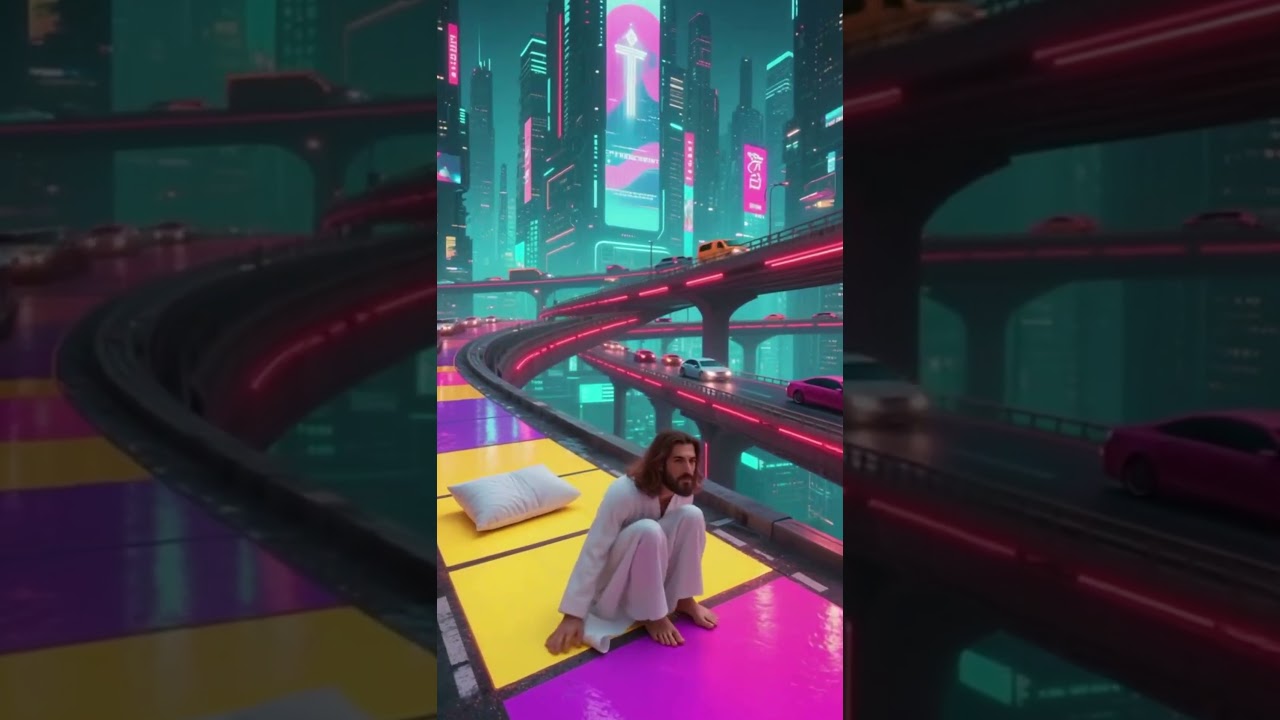 Jesus Christ's morning walk in a cyberpunk city #faith #amen #heaven #godisgood