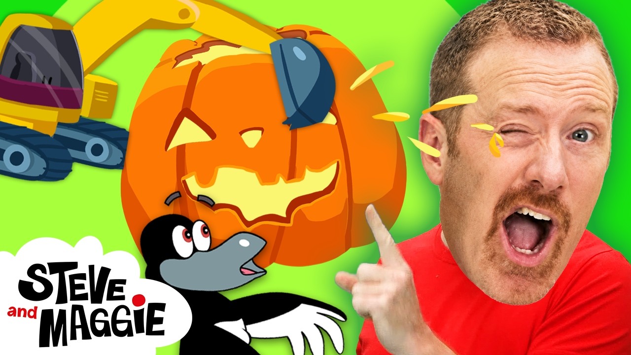 Giant Halloween Pumpkin with Steve and Maggie | Haunted Castle | Wheels on the Bus & Finger Family