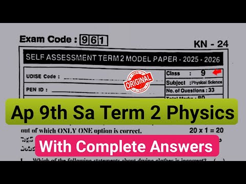 💯9th class physical science self assessment term 2 model paper 2026|Ap Sa-2 9th physics answer key