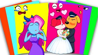 [PaperDIY] NEW Decorate LABRADOR Marries PAPILLON! ANTEL Heartbroken and Cry💔 | Sticker Book DIY