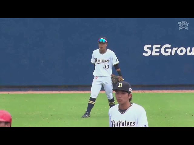 【ファーム】矢のような送球!! バファローズ・杉澤龍 好返球でランナーの生還を許さない!! 2023年7月13日 オリックス・バファローズ 対 広島東洋カープ