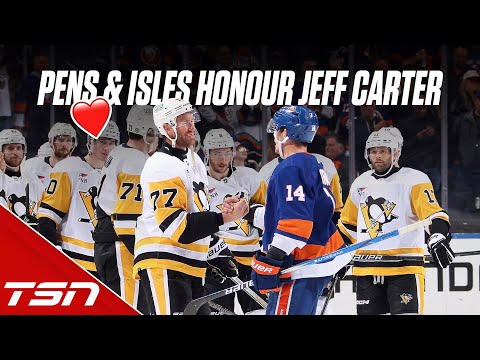 Jeff Carter gets handshakes from all Islanders players in his final NHL game.