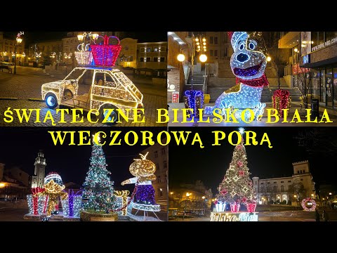 🇵🇱 🎄🌟 ŚWIĄTECZNE ❄️BIELSKO-BIAŁA❄️ WIECZOROWĄ PORĄ - POLSKA STOLICA KULTURY W 2026 ROKU POLAND 4K