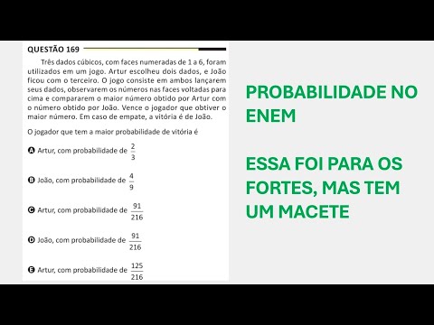 ENEM 2025 - Matemática - Questão 169 (Caderno Amarelo) - Três dados cúbicos, com faces numeradas de