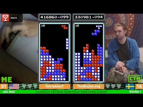 MASTERS Rd. 1: Alex T vs. Longboy – Classic Tetris Monthly January 2022 [7/15]