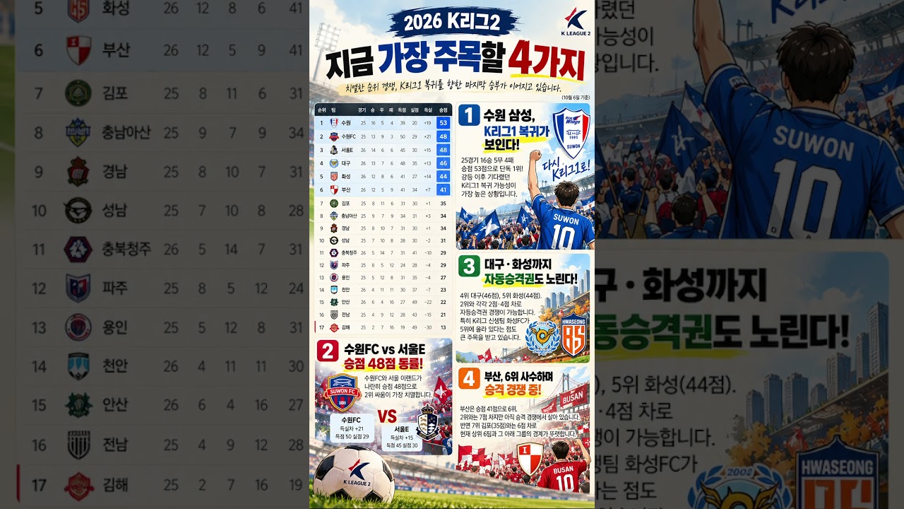 수원 삼성 다시 K리그1로????? 지금 K리그2가 난리 난 이유 4가지 #K리그2 #수원삼성