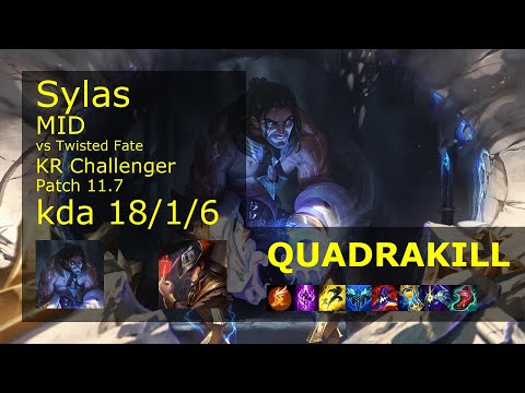 Sylas vs Twisted Fate Mid - KR Challenger 18/1/6 Patch 11.7 Gameplay // [롤] 사일러스 vs 트위스티드 페이트 미드