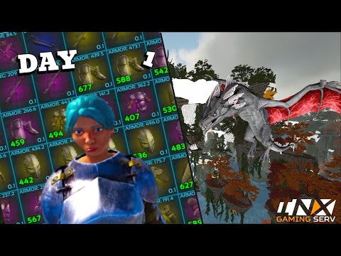 SOLO DAY 1 DOMINATING The MOST POPULATED SERVER - ARK: Survival Evolved