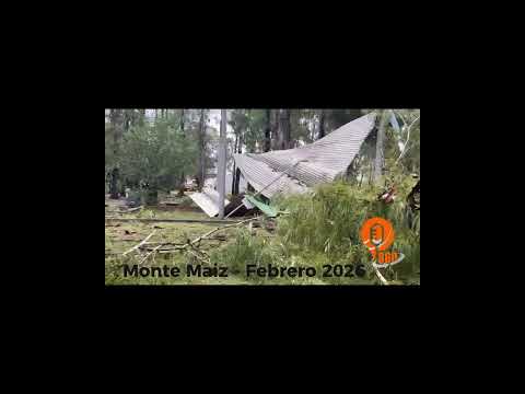 TORMENTA EN MONTE MAIZ FEB 2026: Voladura de techos y toldos, caída de árboles.