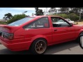 TOYOTA TRUENO AE86 3SGE BEAMS ON THE ROAD ACELERATING AND EXHAUST SOUND