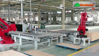 Dây chuyền sơn UV cánh cửa robot gắp phôi tự động Woodmaster