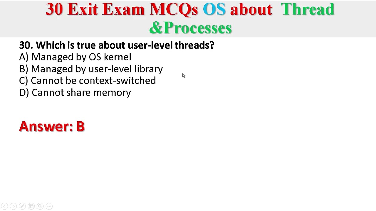 Top 30   Operating System Thread and Process Exit Exam  MCQs
