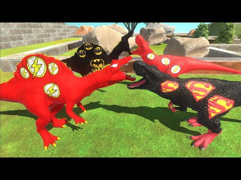 BATMAN & FLASH SPINOSAURUS DEATH RUN - Animal Revolt Battle Simulator