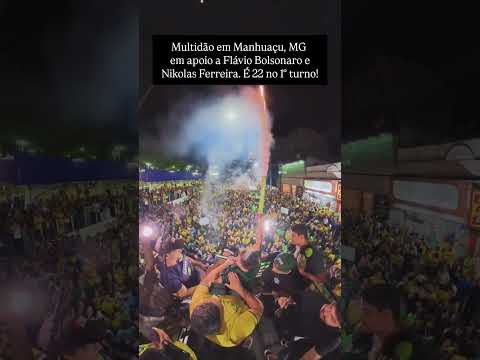 Multidão em Manhuaçu, MG em apoio a Flávio Bolsonaro e Nikolas Ferreira. É 22 no 1° turno!