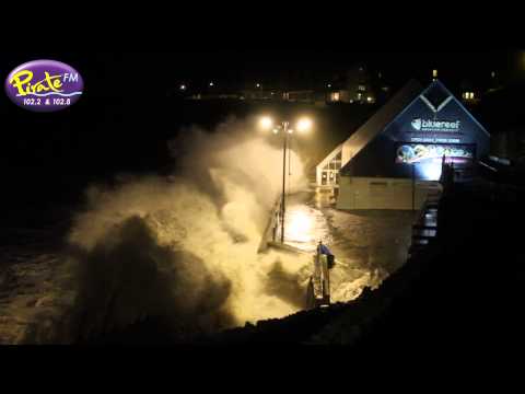 Large waves batter Newquay's Towan Beach and Promenade