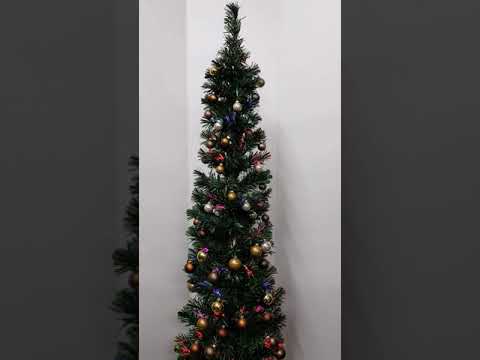 6ft Slim Fibre Optic Green Christmas Tree with Brown Baubles