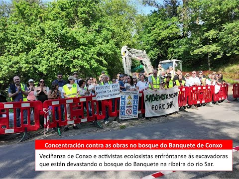 Ecoloxistas e veciñanza enfróntanse ás excavadoras que devastando o bosque do Banquete de Conxo