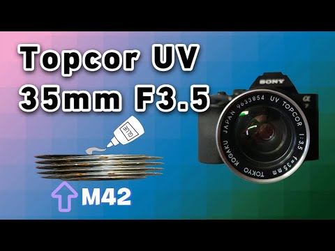 Vintage 35mm camera lens Topcor UV 35mm F3.5 on full-frame digital camera