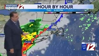 WPRI 12 Weather Forecast for 8/20/26:  Mainly dry today; showers this evening