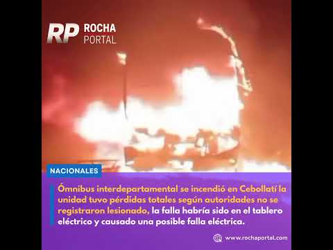 Ómnibus interdepartamental se incendia con pérdidas totales en Cebollatí.