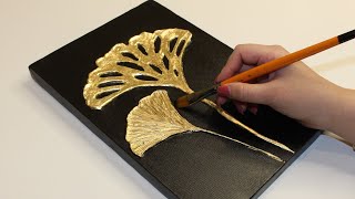 How to paint Gingko with Texture Paste and Gold Leaf 🍃💫 Step by Step