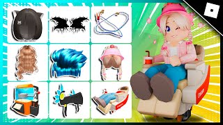 COMO PEGAR 20 ITENS GRÁTIS NO ROBLOX - CABELO COM CHAPÉU DE MORANGO GRÁTIS + SKIN DE PONTRONA GRÁTIS