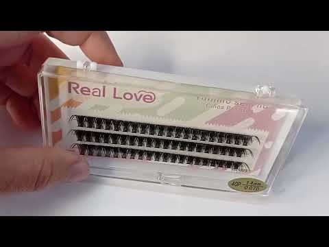 CARTELA DE CÍLIOS TUFINHOS SEM NÓ 40P 14MM 0.07D  REAL LOVE BOX COM 10 UN