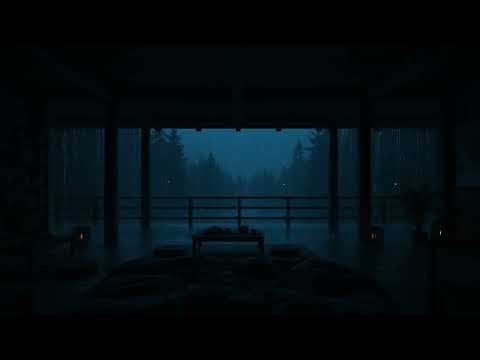 🌧 Heavy Rain on the Forest Terrace 🌧 | Dark Zen Room Ambience for Deep Sleep ( No Ads )