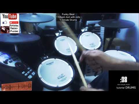 Funky Beat 110bpm 4x4 with rolls 1 minute Drums