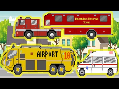Emergency Vehicles Part 2, Airport Rescue and more! -  For The Kids |  Picture Show [Pixel City]
