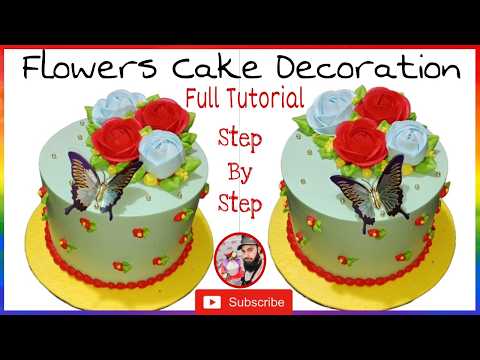Flowers Cake Decoration | Red And Blue Flowers Cake Decorating Ideas | New Design Birthday Cake
