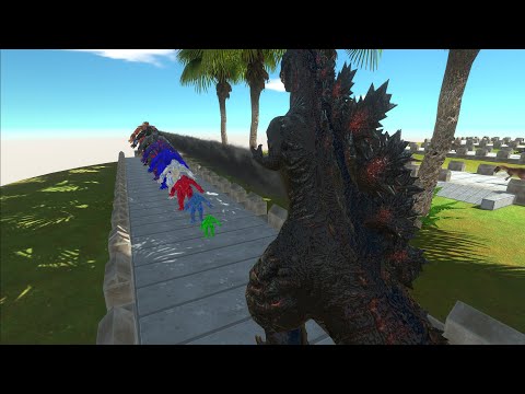 SHIN GODZILLA DEATH RUN VS DIFFERENT SIZE COLOR MECHAGODZILLA 2021 - Animal Revolt Battle Simulator