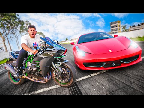 RACHA MINHA FERRARI 458 VS KAWASAKI H2 A MOTO MAIS RAPIDA DO MUNDO!