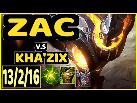 ZAC vs KHA'ZIX - 13/2/16 KDA JUNGLE CHALLENGER GAMEPLAY - EUW