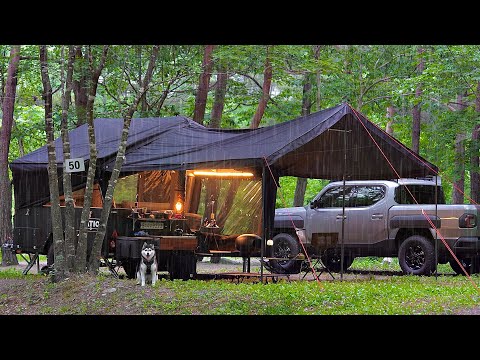 NEUER LKW + NEUER AUFBLASBARER WOHNMOBIL ☔ CAMPING IM REGEN MIT HUND