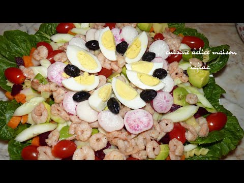 salade composée au crevettes  sauté rapide et facile/سلاطة مشكلة  بالخضر  و القمرون