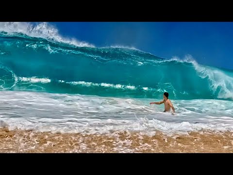 Dangerous Shorebreak vs Skinny Human