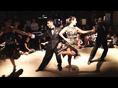  Josefina Bermudez Avila,    Fabian Peralta,    Christian Marquez,    and  Virginia Gomez  are  dancing  to  the  tango  "  Yunta brava  "  by  Juan D'Arienzo  at  Ghent Tango Festival  in  2017