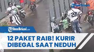 REKAMAN CCTV Video Kurir di Bandung Dibegal saat Berteduh, Pelaku Todong Pisau 12 Paket Dibawa Kabur