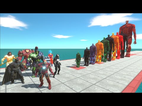 Superheroes Avengers & DC vs Colossal Titan Rainbow | Impossible Bridge Challenge ARBS