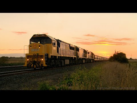 Broad Gauge Grain Train With 3 Australian Diesel Locomotives At Sunset (25/3/2021) - PoathTV Railway