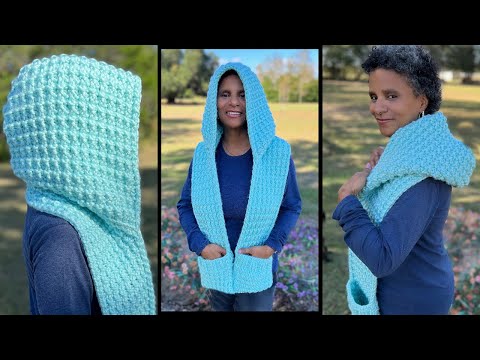 LoOM Knit Hooded Scarf with Pockets any loom 35 Pegs | Step by Step | Broken Rib Stitch Loomahat