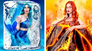 Mermaid on Fire vs Icy Mermaid! Hot vs Cold Hide and Seek in Boxes Challenge!