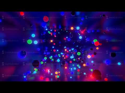 3D abstract creative animation background with neon glow multi-colored spheres inside camera