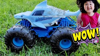 Monster Jam Toy Trucks | Megalodon Shark | Toy Unboxing by Marie & Amelia