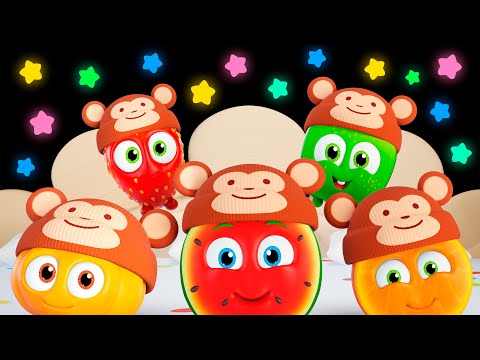 🍉🐵 Funky Fruits Baby Sensory | Five Little Monkeys Dance Party + More | Fun Animation 🥭