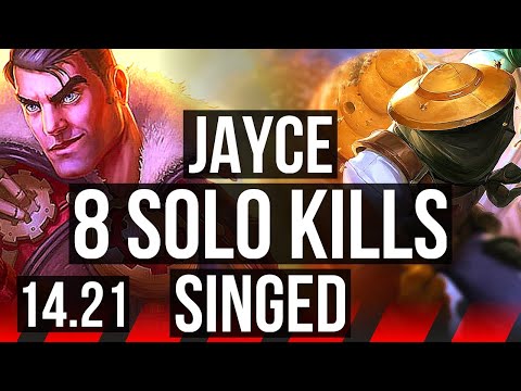 JAYCE vs SINGED (TOP) | 16/0/1, 8 solo kills, Legendary | EUW Challenger | 14.21