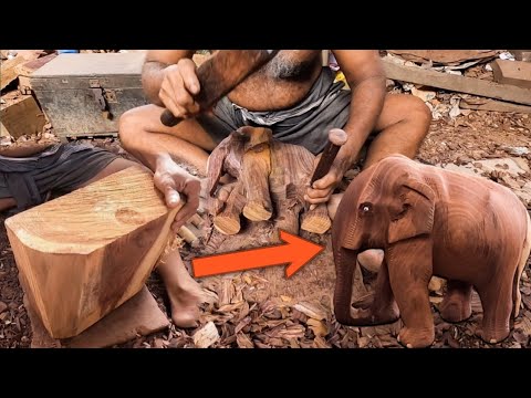 Wooden Elephant Making | Handmade Wooden Elephant Sculpture Making | Wood Carving.